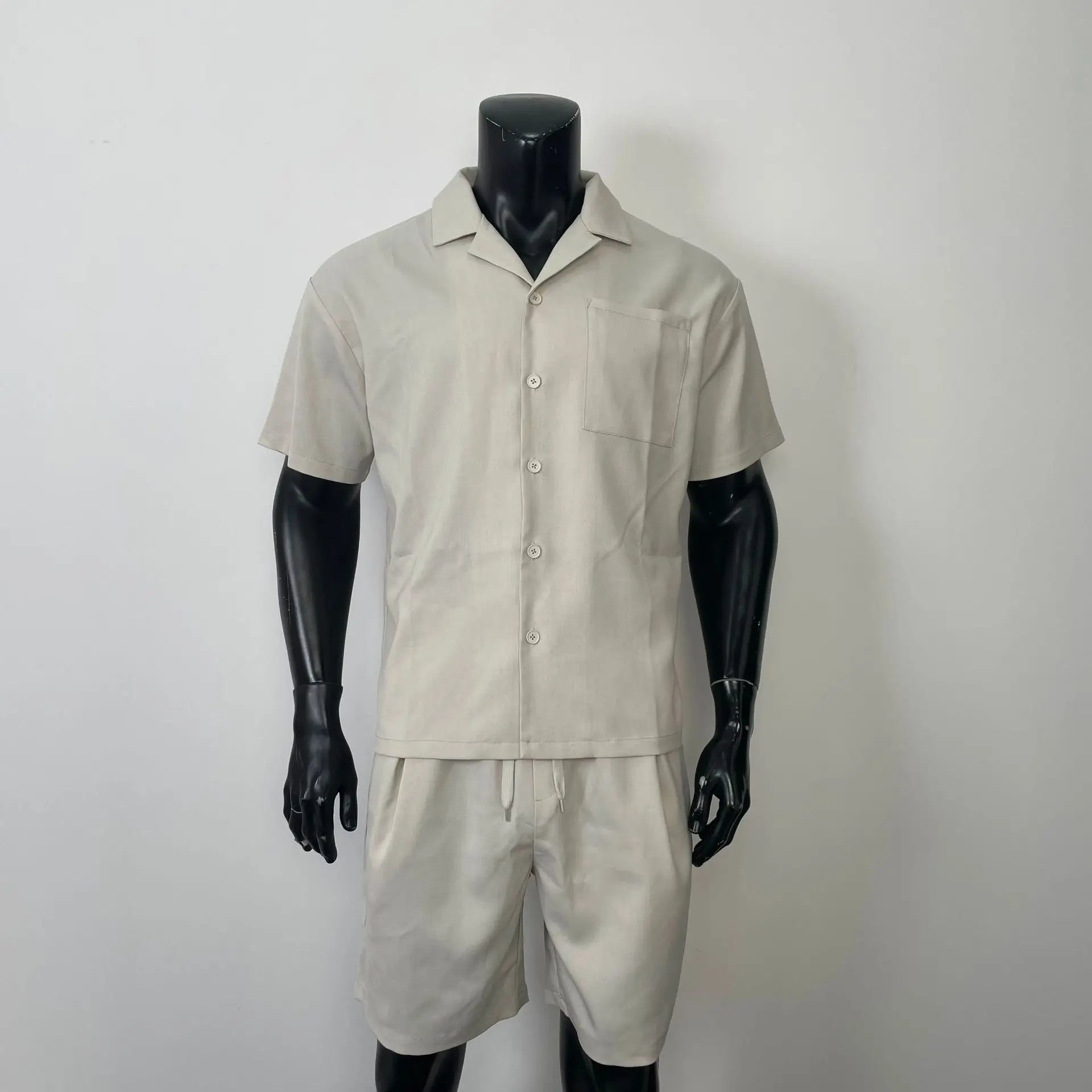 Mens Sets Summer Leisure Lapel Pocket Design Loose Short-sleeved Shirt Five-point Shorts Mens Two-piece Set