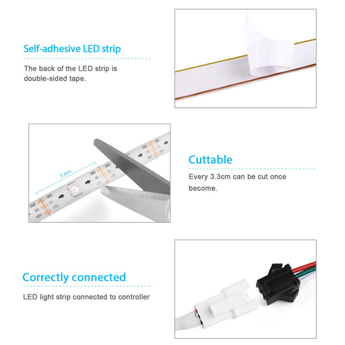 5V USB IP65 Waterproof RGBIC LED Strip,2/3/5M RGBIC LED Strip Light with Bluetooth App and Remote For Home Deocoration Lighting