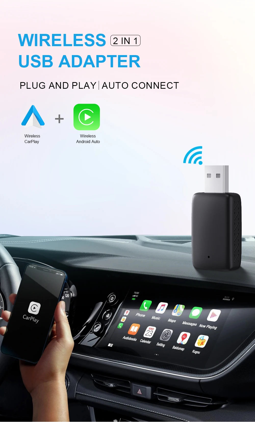 2025 NEW 2in1 Wired To Wireless CarPlay Mini Box Android Auto Adapter Smart box BlueTooth WiFi Connect Plug&Play Universal Mini