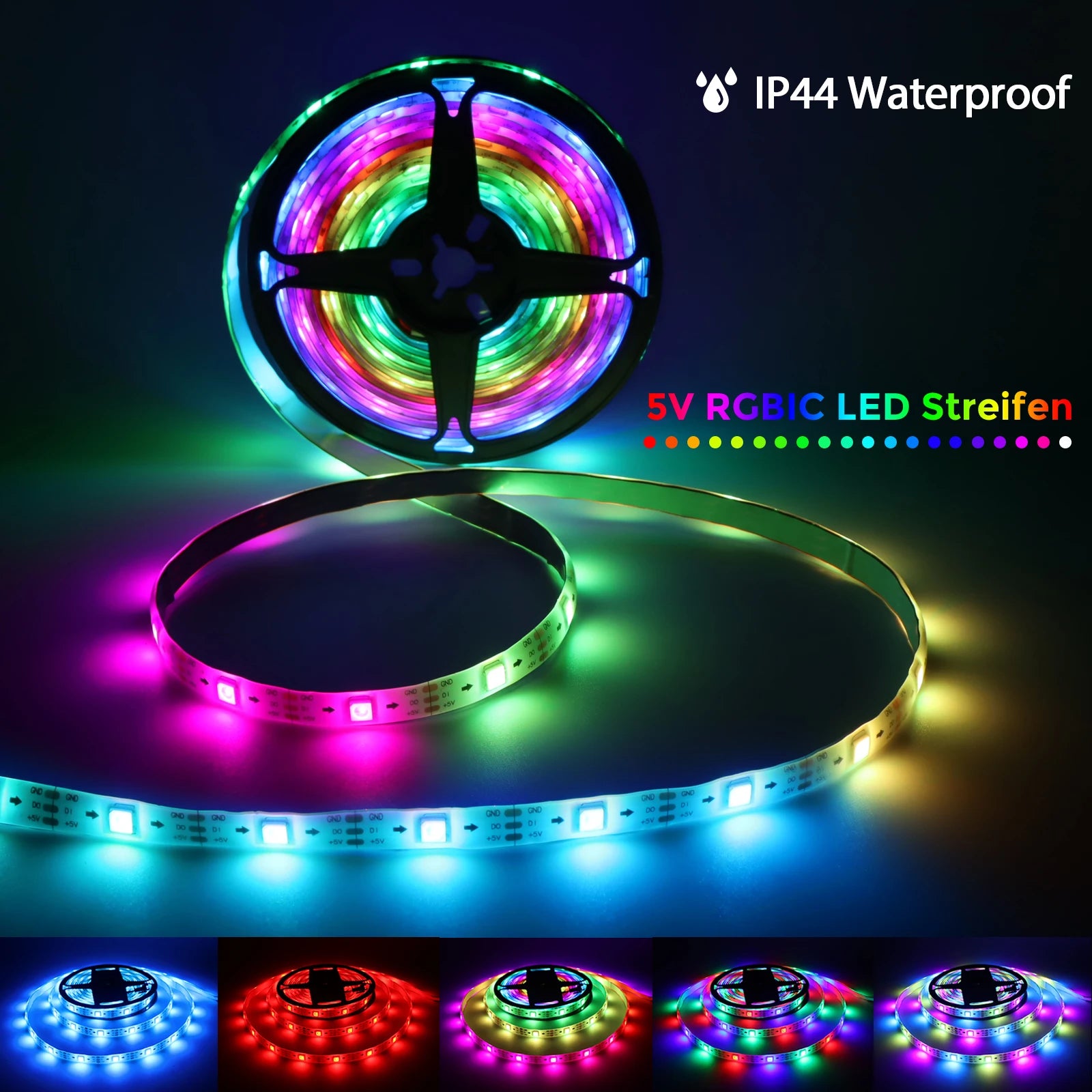 5V USB IP65 Waterproof RGBIC LED Strip,2/3/5M RGBIC LED Strip Light with Bluetooth App and Remote For Home Deocoration Lighting